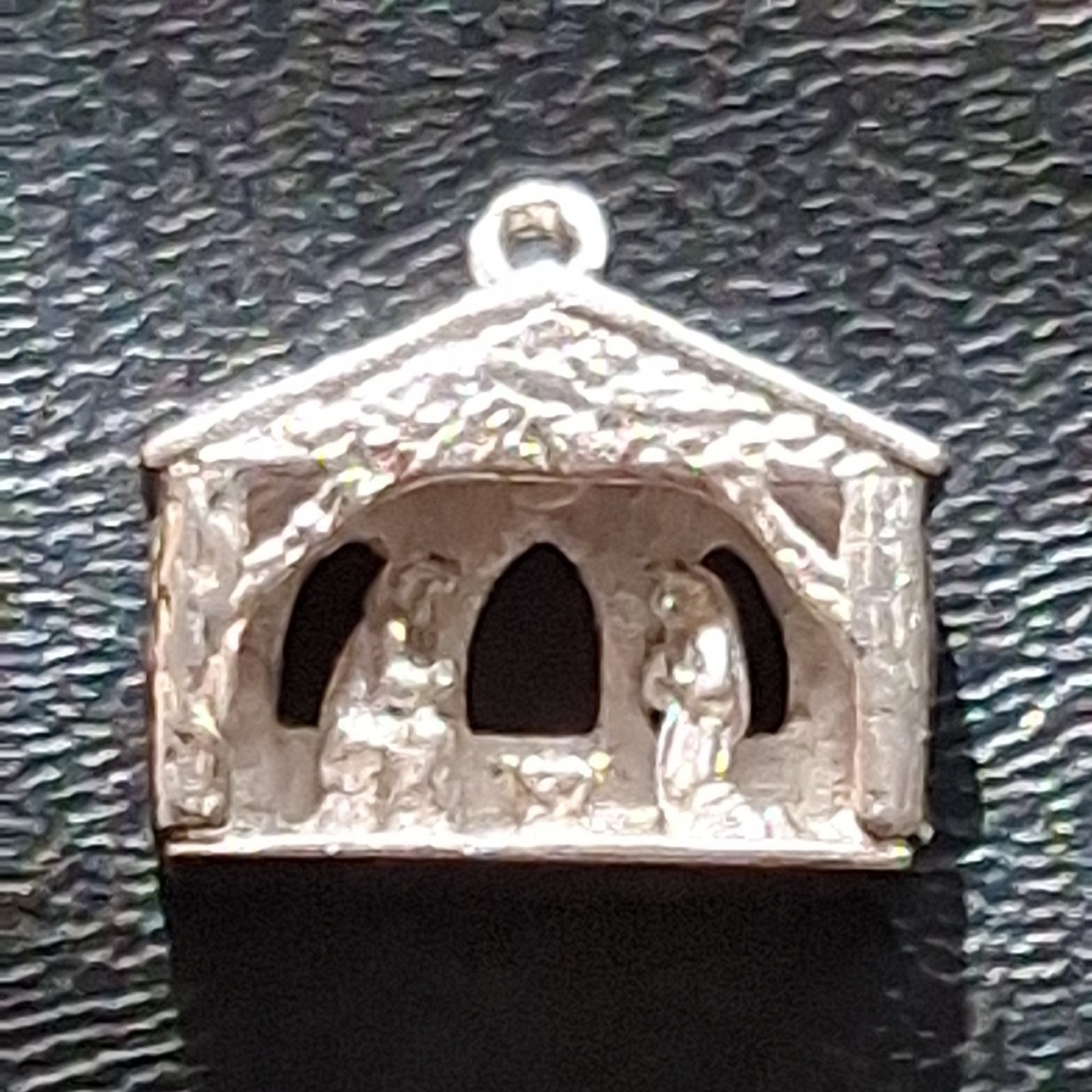 Sterling Silver Charm Nativity Scene 3D Jesus Christ Christmas 925 Pendant